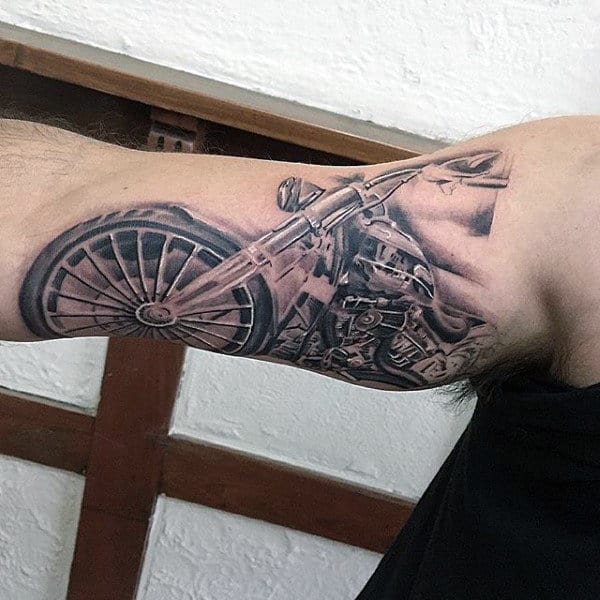 Classic Mens Harley Davidson Motorcycle Bicep Tattoos