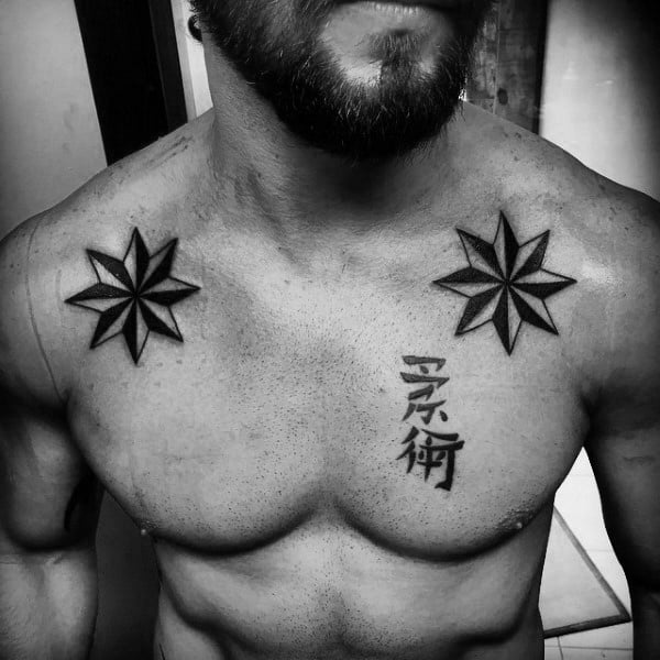 Classic Nautical Star Mens Upper Chest Tattoos