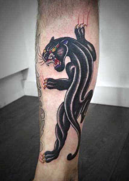 Classic Panther Tattoo On Man On Forearm