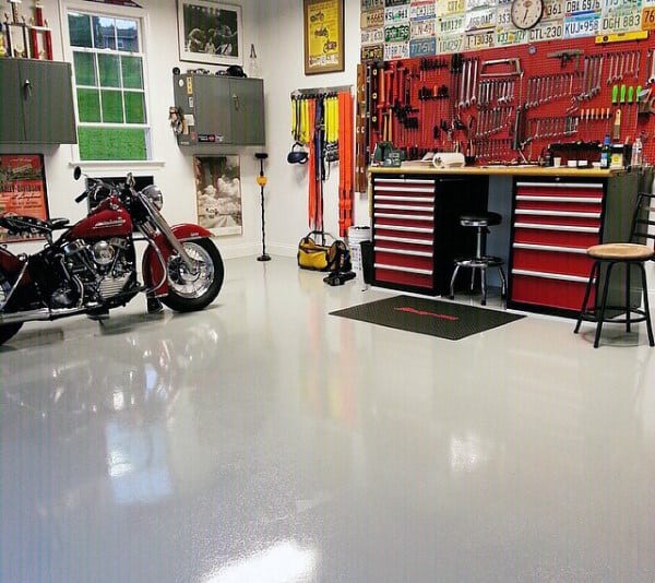 Classic White Paint Sealed Garage Flooring Design Inspiration