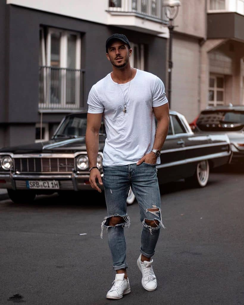 Classic White Shirt Ripped Jeans Style