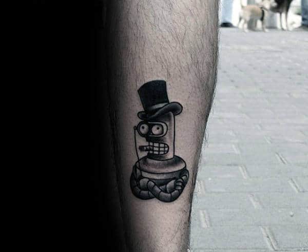 Classy Bender Futurama Tattoos For Guys On Leg