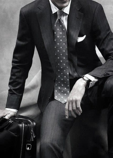 Classy Male Black Suit Styles With Grey Dot Tie
