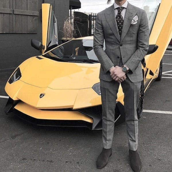 Classy Male Charcoal Grey Suit Brown Shoes Styles