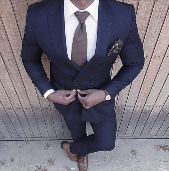Classy Male Navy Blue Suit Brown Shoes And Tie Styles