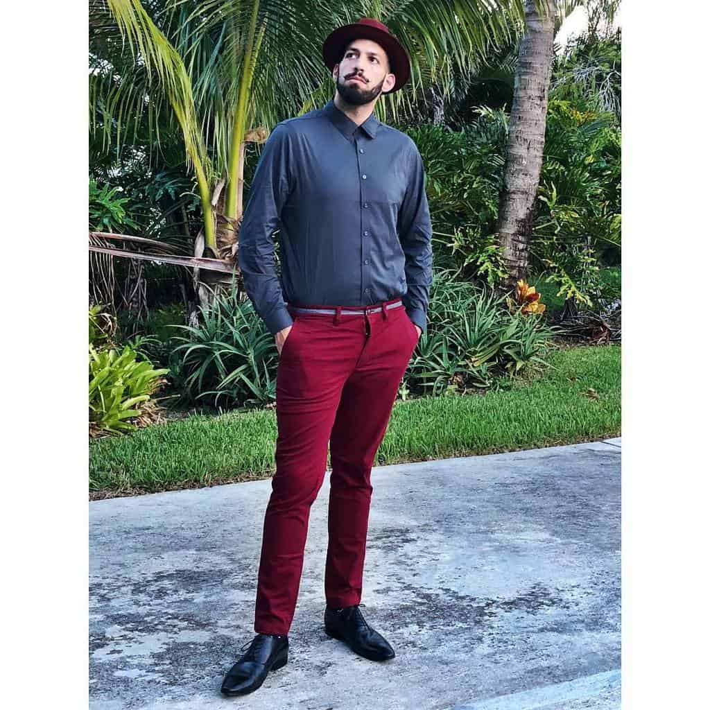 Classy Red Pants Hat Mens Wear