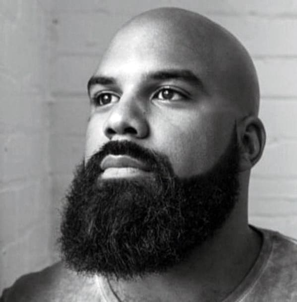Clean Shaved Head With Full Beard Style For Black Men