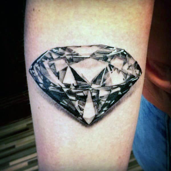 Clear Colorless Diamond Realistic 3d Tattoo On Mans Arm