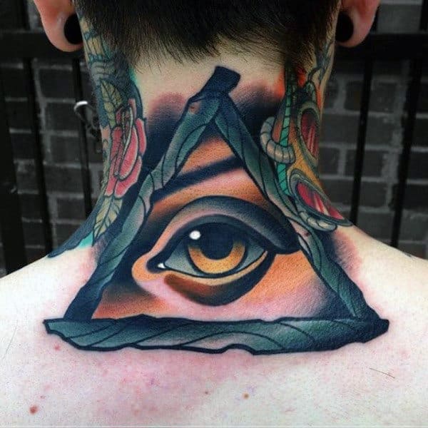 Clear Eye Inside Triangle Tattoo Mens Neck