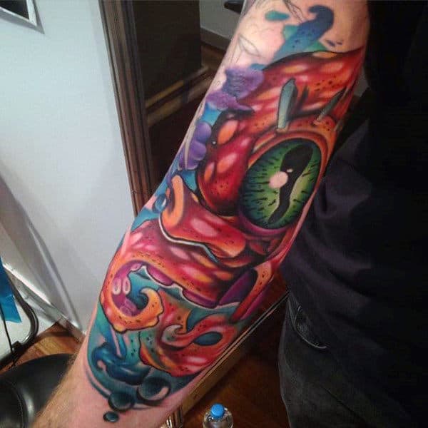 Clear Green Eye New School Tattoo Male Forearms