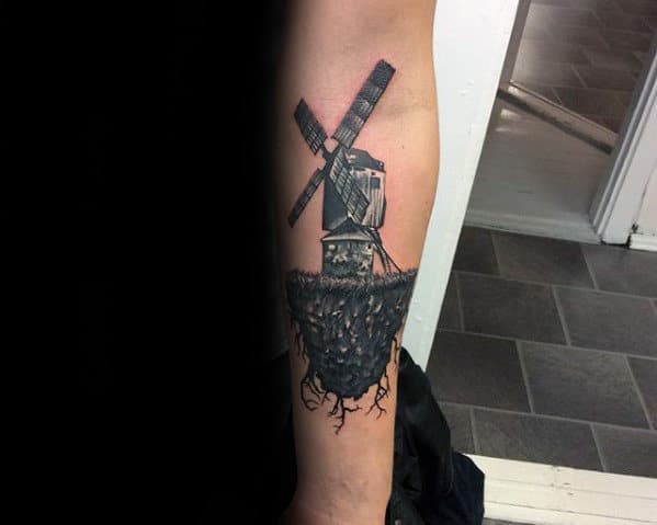 Cliff With Windmill Inner Forearm Cool Tattoo Designs For Men