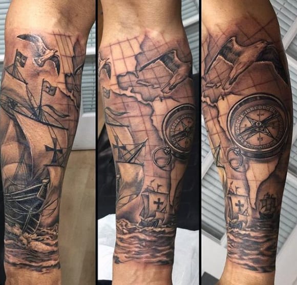 Clock And Compass Tattoo For Men