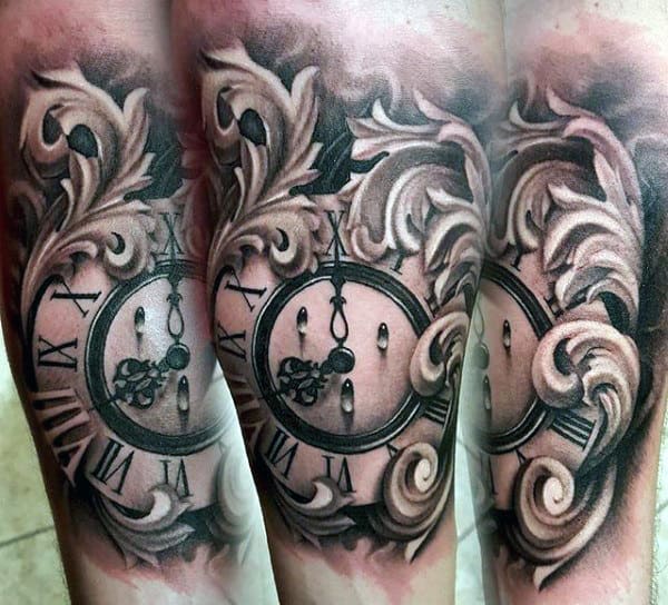 Clock Filigree Mens 3d Tattoo Designs