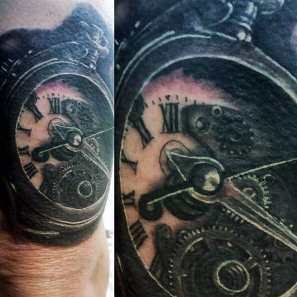 Clock Men's Chest Tattoo