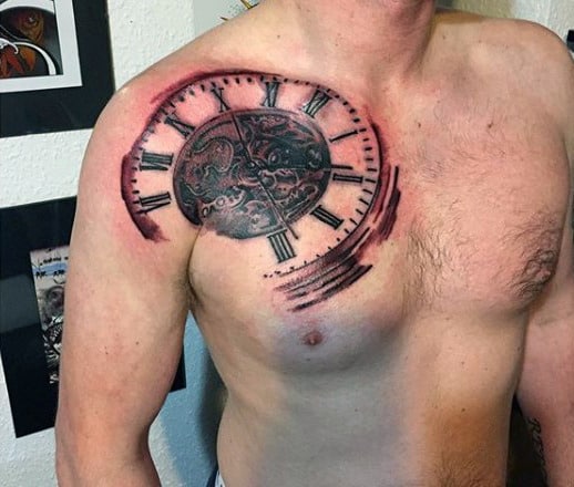 Clock Tattoo Chest Mens