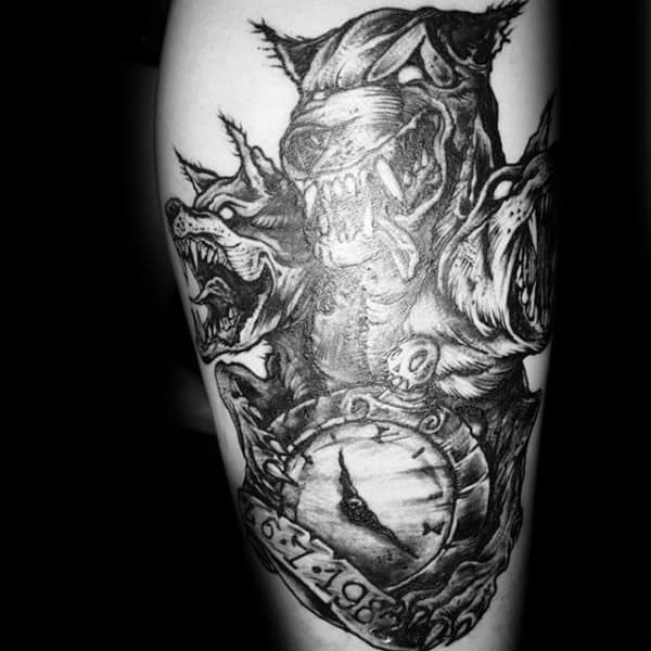Clock With Cerberus Memorial Guys Tattoos