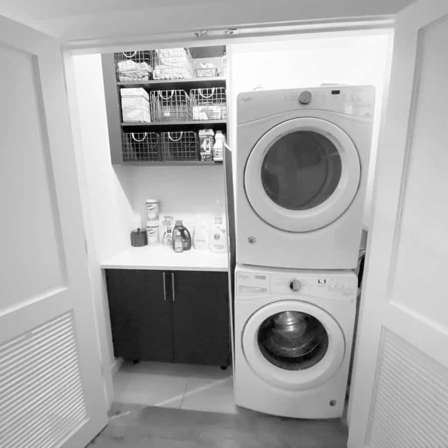 stacked washer dryer wall shelving unit 