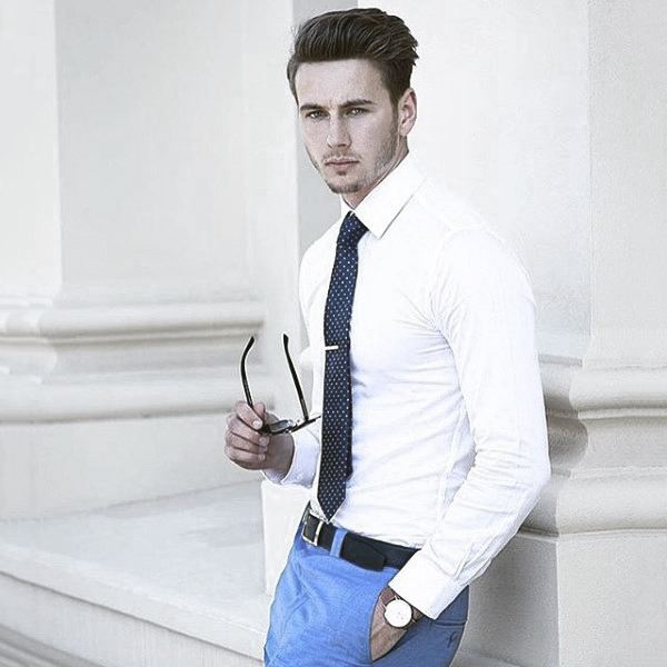 Clothing Fashion For Men Trendy Outfits White Dress Shirt With Blue Pants