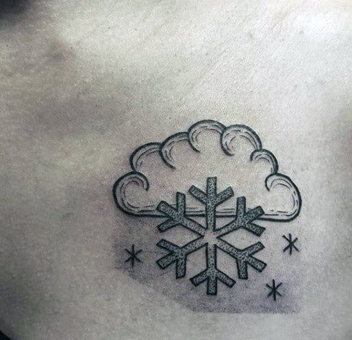 Cloud With Snowflake Mens Small Simple Chest Tattoos