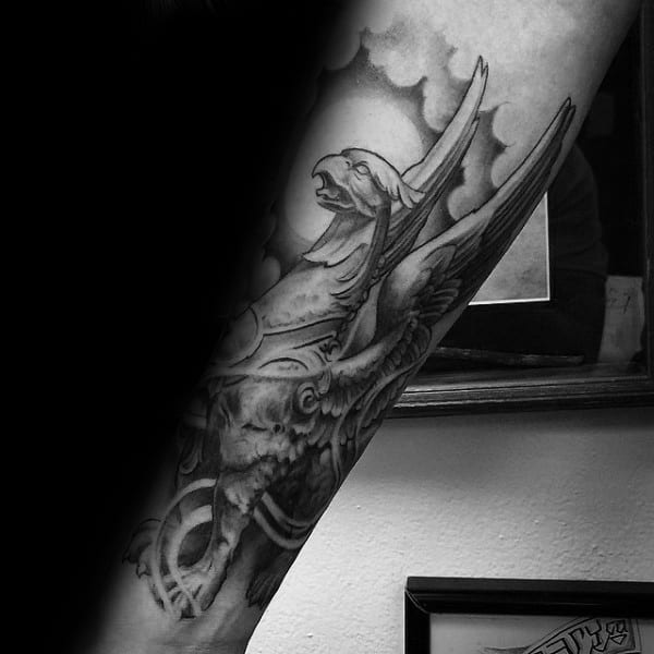Clouds Griffin Mens Forearm Tattoo