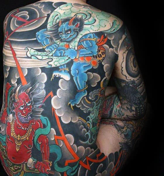 Clouds With Demons Guys Japanese Full Back Tattoo