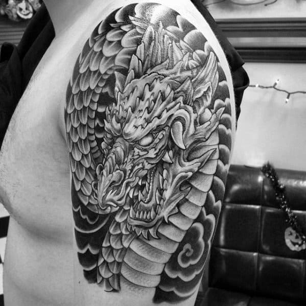 Clouds With Dragon Mens Japanese Arm Tattoos