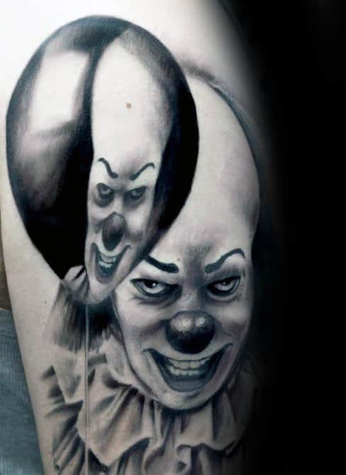 Clown With Ballon Reflection Mens Arm Tattoos