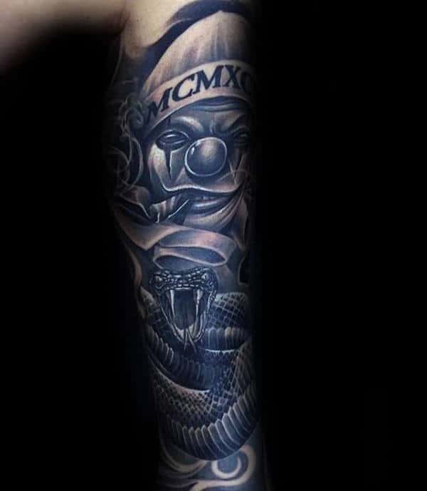 Clown With Snake Mens Full Sleeve Tattoos