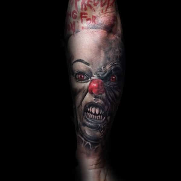 Clown With White Makeup Mens Forearm Sleeve Tattoo