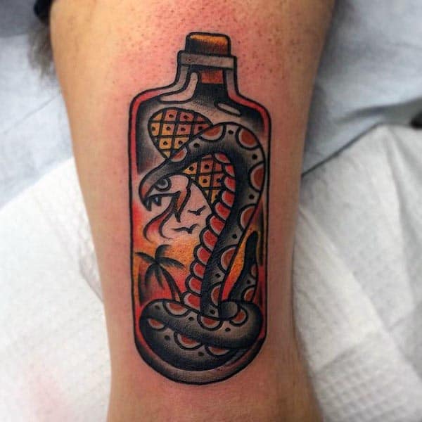 Cobra In A Bottle Mens Arm Tattoo Ideas