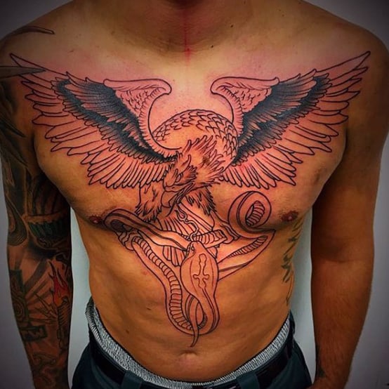 Cobra Snake With Eagle Chest Tattoos For Gentlemen