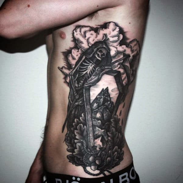 Coffin Skeleton Rib Cage Side Male Tattoo