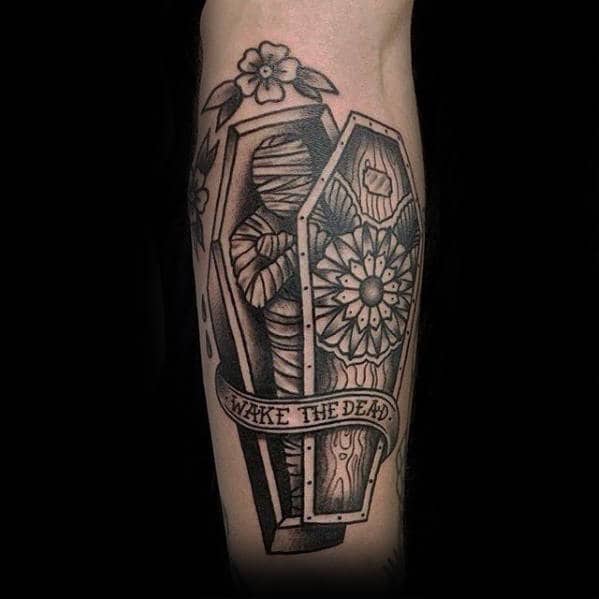 Coffin With Mummy Wake The Dead Guys Outer Arm Tattoos