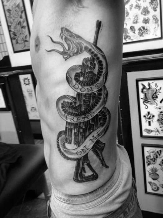 Coiled Snake And Assult Rifle With Dont Tread On Me Text Side Piece For Guys
