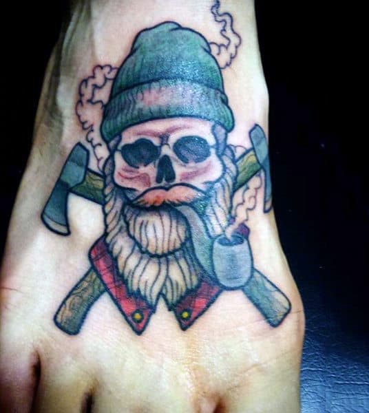 Cold Man Smoking A Pipe Tattoo On Foot