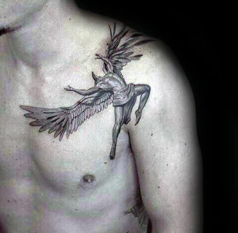 Collar Bone And Shoulder Male Icarus Tattoos