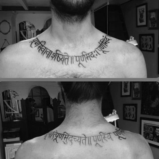 Collar Bone Around The Neck Cool Male Sanskrit Tattoo Designs