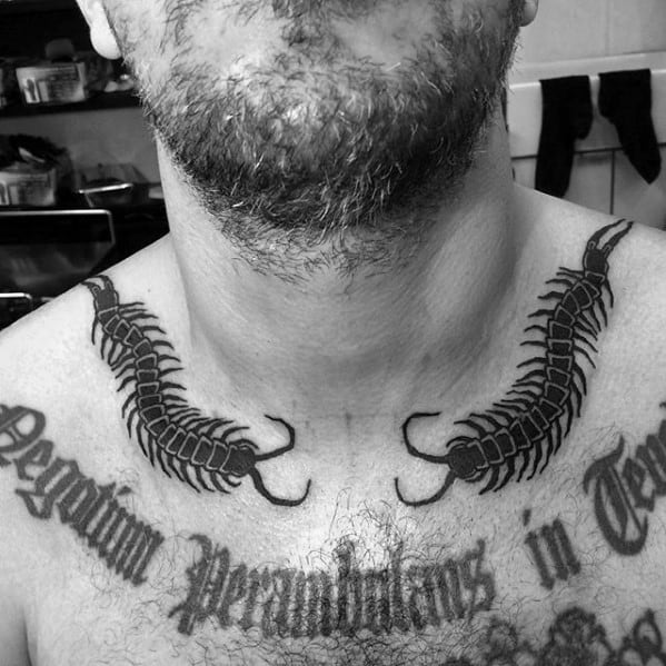 Collar Bone Centipede Tattoo Design Ideas For Males