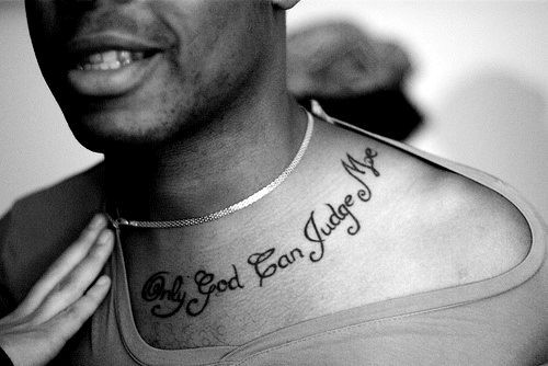 collar bone only god can judge me male tattoo inspiration