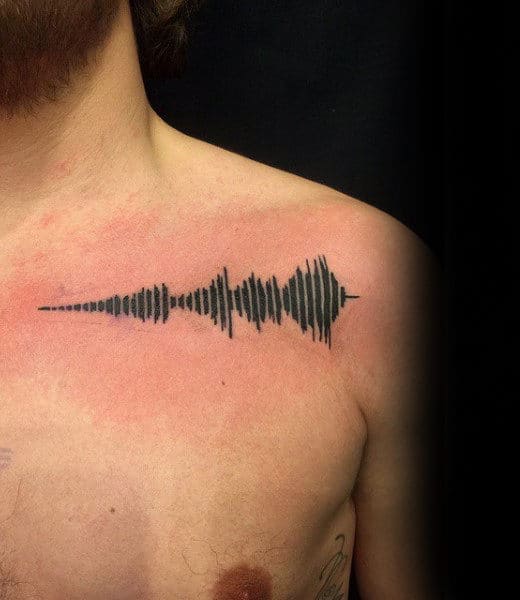Collar Bone Soundwave Tattoos For Men