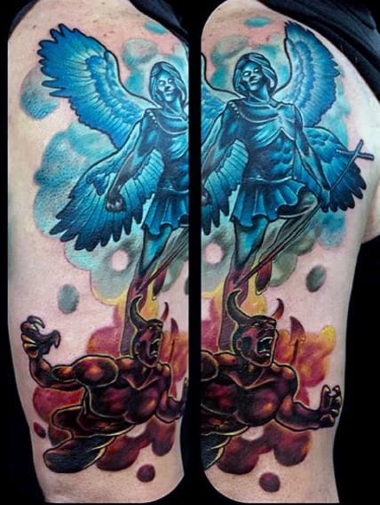 Color Archangel St Micheal Tattoos On Gentlemen