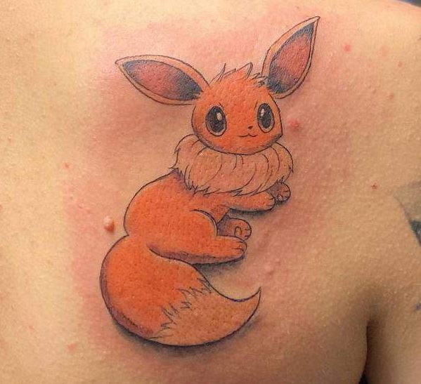Graceful Eevee tattoo with soft shading and delicate linework, giving it a gentle and elegant appearance