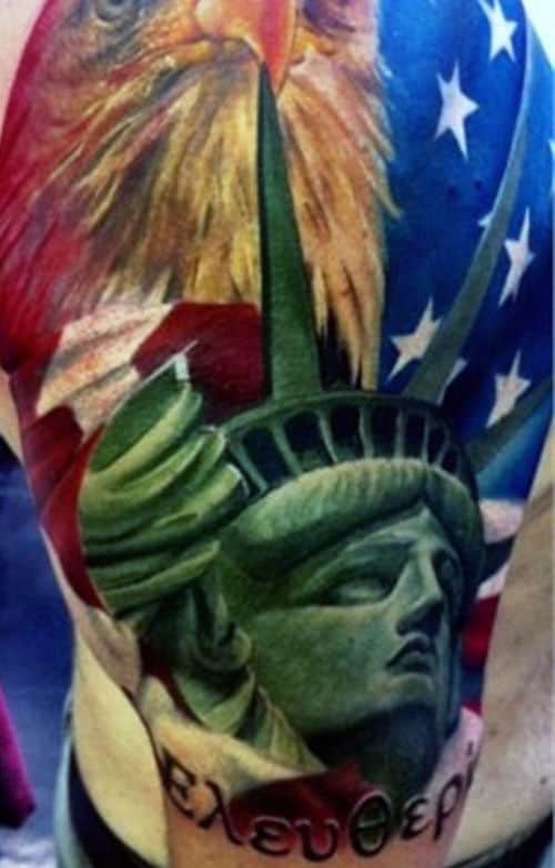 Color Fireworks Statue Of Liberty Mens Tattoos