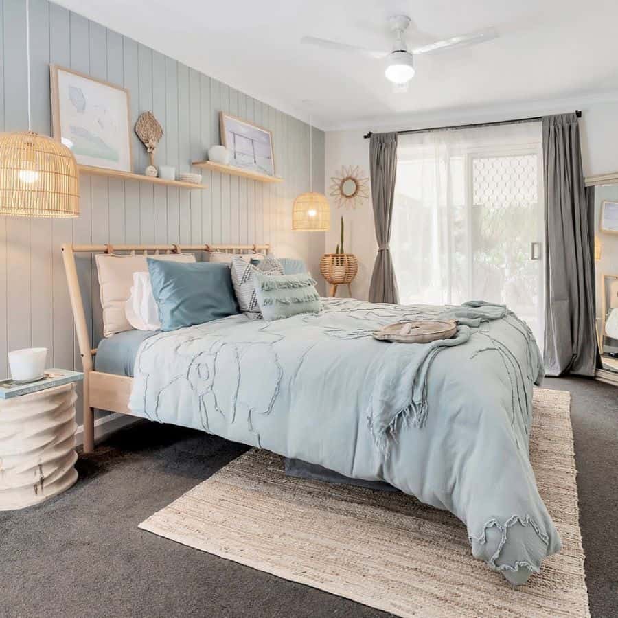 boho girls bedroom with shiplap walls