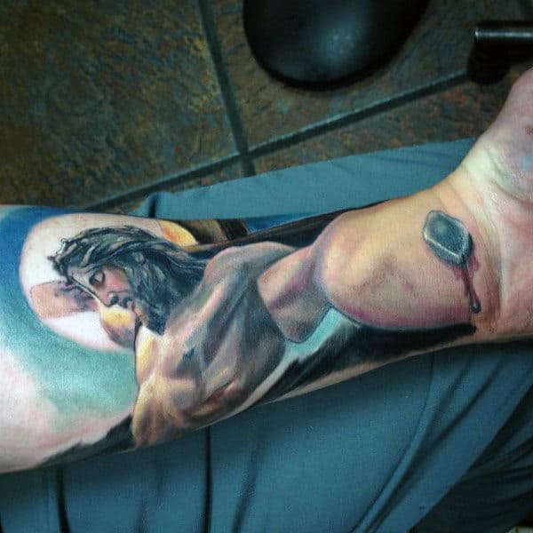 Color Male Christian Forearm Tattoos