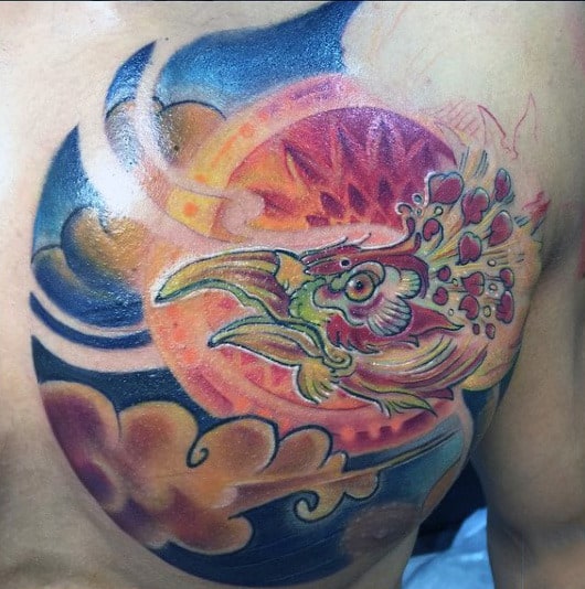 Color Male Tattoos Of A Phoenix On Chest