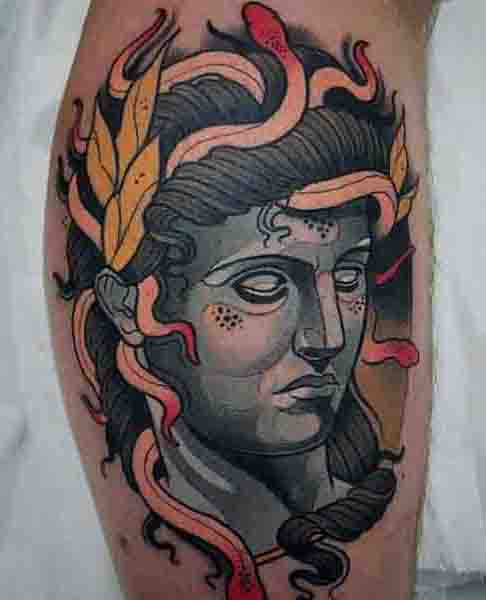 Color Medusa Abstract Tattoo On Bicep For Men