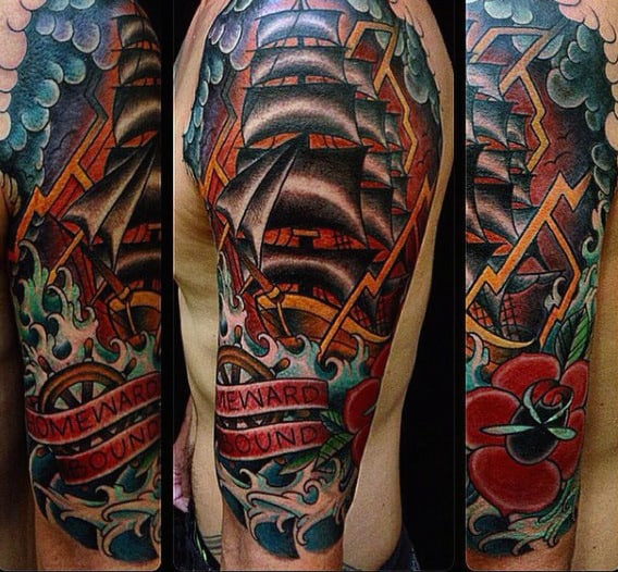 Color Mens Double Lightning Bolt Tattoo