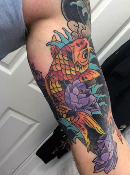 Color Men's Koi Fish Leg Tattoo