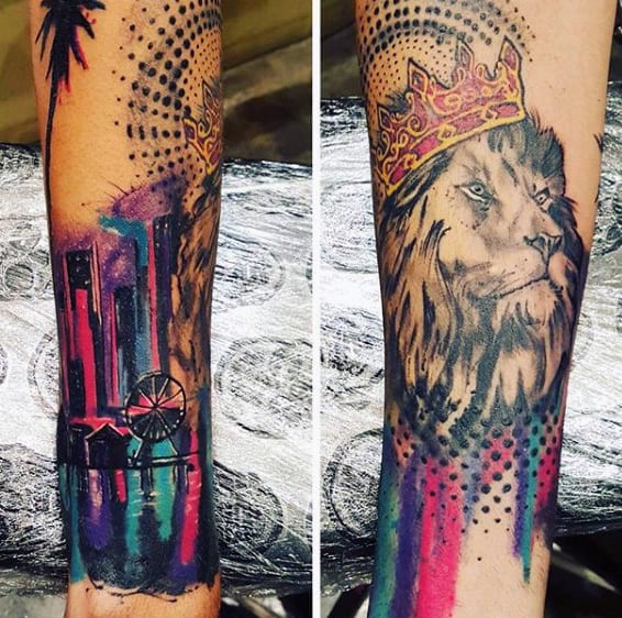 Color Modern Men's Mall Lion Tattoo